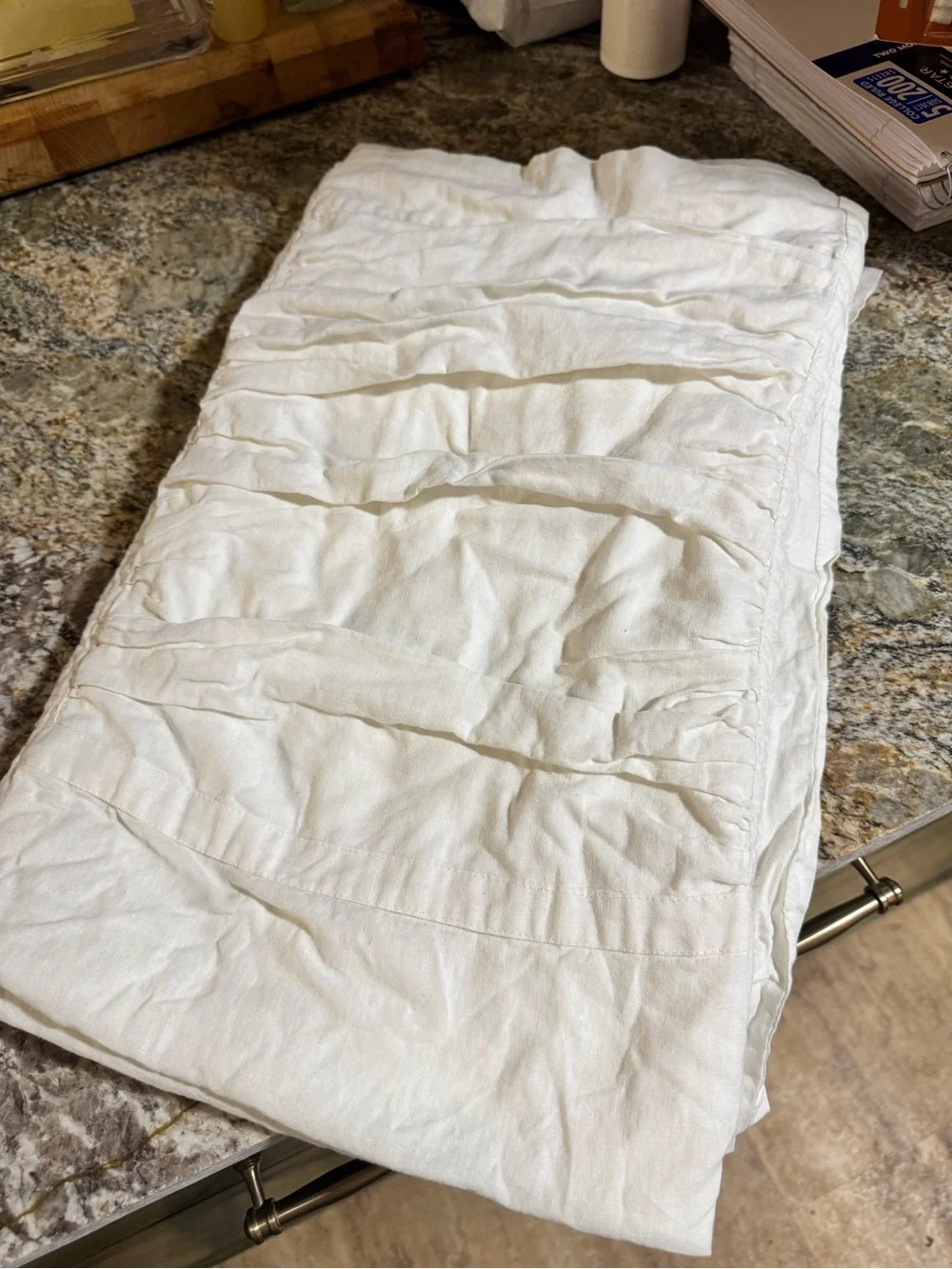 2 Ecru Linen Cotton Blend Shirred Curtain Panels 54” x 84”